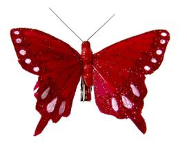 Borboleta Decoração Natal 9,5cm C/glitter Vermelha C/6 Pçs