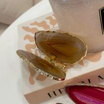 Borboleta Decorativa em Pedra Agata c/ Acabamento em Banho Dourado Borboleta Decorativa em Pedra Agata c/ Acabamento em Banho Dourado