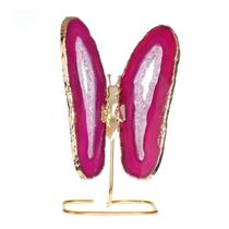 Borboleta Em Pedra Ágata Rosa Com Base Banhada