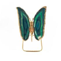 Borboleta Em Pedra Ágata Verde Com Base Banhada