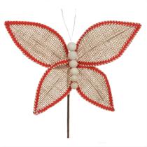 Borboleta Natalina Decorativa Rústica Bege Vermelho 17cm Artificial Decoração Enfeite Natal Borboleta Natalina Decorativa Rústica Bege Vermelho 17cm Artificial Decoração Enfeite Natal