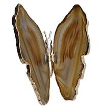 Borboleta Pedra Natural Ágata Borda Dourada OURO Enfeite Dourado