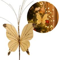 Borboleta Pick Natal Dourado Full Glitter Lantejoulas Luxo 23cm Borboleta Pick Natal Dourado Full Glitter Lantejoulas Luxo 23cm