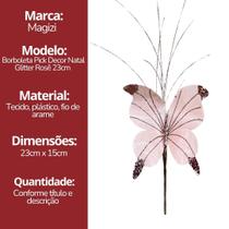 Borboleta Pick Natal Rosê Full Glitter Luxo 23cm - Magizi