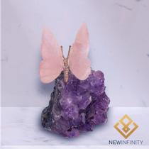 Borboleta Quartzo Rosa Ametista Decoração Pedra Natural