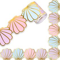 Borda de boletim em folha dourada Whaline de 3 polegadas x 10 m Pastel Shell Borda de boletim em folha dourada Whaline de 3 polegadas x 10 m Pastel Shell
