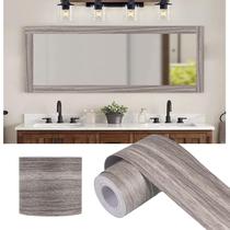 Borda de papel de parede Alened cinza com textura de madeira 5 cm x 10 m PVC Borda de papel de parede Alened cinza com textura de madeira 5 cm x 10 m PVC