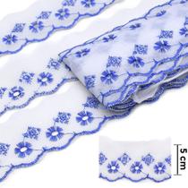 Bordado Inglês 5,0cm BP065 Branco/Azul Royal - 13,7 Metros artePunto
