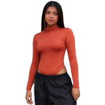 Bori Manga Longa Gola Alta Básica Casual Tecido Suplex - Ferrugem