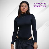 Bori Manga Longa Gola Alta Básica Casual Tecido Suplex - Preto