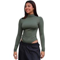 Bori Manga Longa Gola Alta Básica Casual Tecido Suplex - Verde