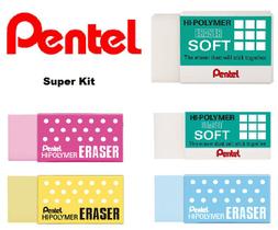 Borracha Pentel Hi-polymer Eraser Colors + Soft Kit com 5