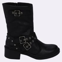 Bota Anckle boot Couro Preta com Fivelas