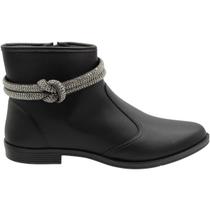 Bota Ankle Boot Moleca Napa Estonia Tiras com Strass Feminina