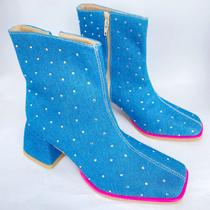 Bota Babi Cano Curto Strass Jeans/Preto Dona Be Bota Babi Cano Curto Strass Jeans/Preto Dona Be