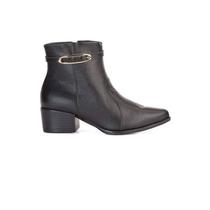 Bota Bebecê Couro Cano Curto Com Enfeite Feminino - Preto -