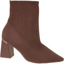 Bota Bebecê Knit Bico Fino Cano Curto Salto Bloco T7022-026 Bota Bebecê Knit Bico Fino Cano Curto Salto Bloco T7022-026