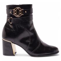 Bota Bebecê Salto Bloco Alto Cromado Cano Baixo Fivela