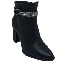 Bota Beira Rio Feminina Salto Ziper Lateral Tiras com Brilho Strass Bota Beira Rio Feminina Salto Ziper Lateral Tiras com Brilho Strass