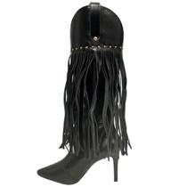 Bota Berti Maria Feminina Cano longo Franja Preto Couro Bota Berti Maria Feminina Cano longo Franja Preto Couro