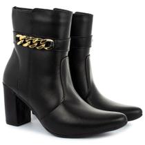 Bota bico fino salto fashion confortável com corrente OLZZY Bota bico fino salto fashion confortável com corrente OLZZY