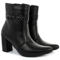 Bota bico fino salto fashion confortável com pedraria OLZZY Bota bico fino salto fashion confortável com pedraria OLZZY