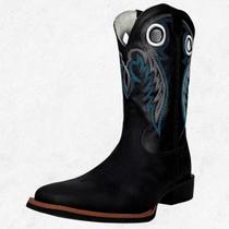 Bota Bico Quadrado Masculino Preta Fosca Texana Reforcada