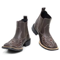 Bota Botina Bordada Cano Baixo Feminina em Couro