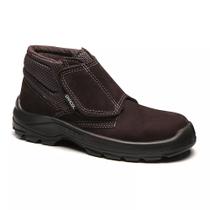 Bota Botina Bracol Couro Nobuck Cor Café tiras autocolantes Bico Pvc
