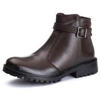 Bota Botina Cano Curto Feminina Couro Sola Robusta Fecho Ziper Moda Casual Básica Estilo Conforto