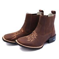 Bota Botina Cano Curto Unissex Country Em Couro Bordado Cavalo