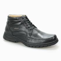 Bota Botina Cano Medio Masculino Preto Em Couro Legitimo Confortavel Casual