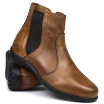 Bota Botina Casual Cano Médio Lisa Couro Reforçada Bota Botina Casual Cano Médio Lisa Couro Reforçada