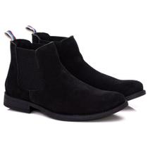 Bota Botina Chelsea Camurça em Couro Confortável Masculina