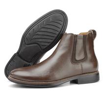 Bota Botina Chelsea Masculina de Couro Cano Curto Café 100 - Galozé