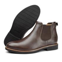 Bota Botina Chelsea Masculina de Couro Cano Curto Café 104 Bota Botina Chelsea Masculina de Couro Cano Curto Café 104