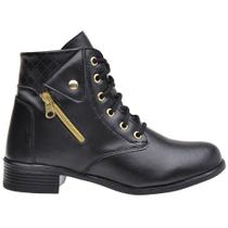 Bota Botina Coturno Feminina Couro Com Zíper Confortável Bota Botina Coturno Feminina Couro Com Zíper Confortável