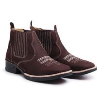 Bota Botina Country Com Elástico Florão Couro Nobuck Masculino Bota Botina Country Com Elástico Florão Couro Nobuck Masculino