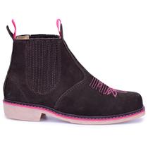 Bota Botina Country De Mulher Rosa Elegante Exclusiva De Couro Nobuck Macio Leve Reforçada