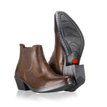 Bota Botina Country Em Couro Salto Baixo Elástico Cowboy Confortável Bota Botina Country Em Couro Salto Baixo Elástico Cowboy Confortável