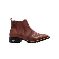 Bota Botina Country Feminina Bordado Texas Gold Couro Café Bota Botina Country Feminina Bordado Texas Gold Couro Café