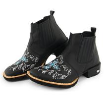 Bota Botina Country Feminina Cano Curto Texas Gold Couro Preta Bota Botina Country Feminina Cano Curto Texas Gold Couro Preta