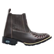 Bota Botina Country Feminina em Couro Cano Curto Bordada