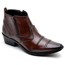 Bota Botina Country KRN Shoes de Couro Cano Curto com Bico Quadrado e Ziper Bota Botina Country KRN Shoes de Couro Cano Curto com Bico Quadrado e Ziper
