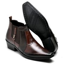 Bota Botina Country Reta Oposta de Couro Bico Quadrado com Elastico e Ziper Bota Botina Country Reta Oposta de Couro Bico Quadrado com Elastico e Ziper