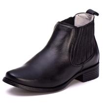 Bota Botina Couro Feminino Cano Curto Estilo Elástico Moderno Bico Fino Salto Baixo Confortável