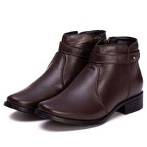 Bota Botina Couro Feminino Cano Curto Zíper Estilo Elegante Salto Baixo Confortável