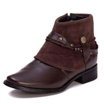 Bota Botina Couro Feminino Moda Cano Curto Capa Tiras Rebites Zíper Estilo Salto Baixo Confortável