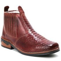 Bota Botina Couro Legitimo Estampa Croco Cobra Sola Costurada de Borracha Natural