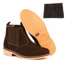 Bota Botina Couro Trabalho Confort Macia Rodeio Kit Carteira Bota Botina Couro Trabalho Confort Macia Rodeio Kit Carteira